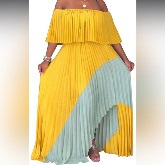 Yellow Off-Shoulder Ruffled Maxi Sundress - Picture 2 of 7